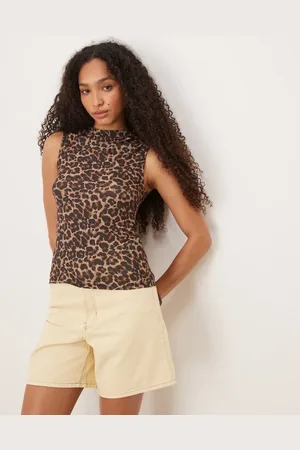 VILA Top sin mangas con cuello alzado y estampado de leopardo de -Multicolor