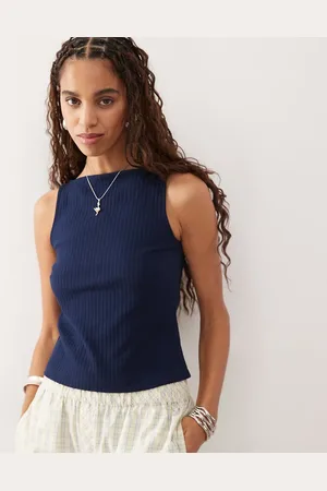 COLLUSION Camiseta sin mangas con cuello barco de canalé de
