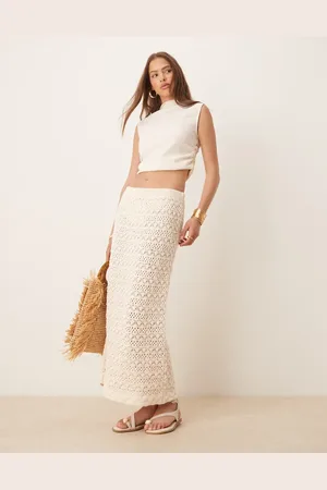 ASOS Falda larga color de punto de -Blanco