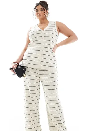 Pretty Lavish Pantalones color crema a rayas negras de punto de (parte de un conjunto)-Multicolor