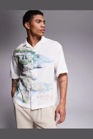 ASOS Camisa blanca de corte cuadrado extragrande con cuello de solapas y diseño estampado de -Neutro