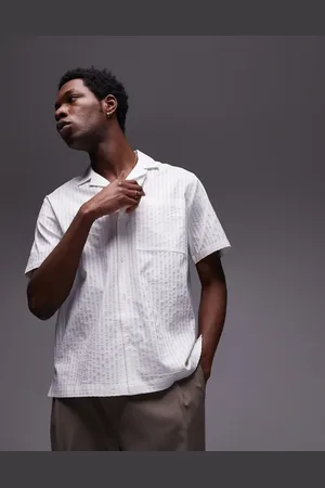 Topman Camisa blanca a rayas de tejido texturizado de