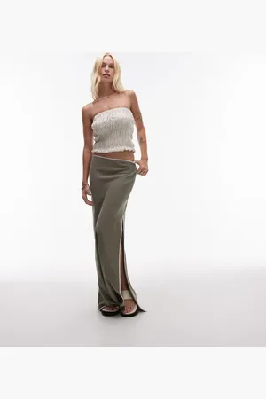 Topshop Falda larga de corte al bies con ribetes en contraste de lino de