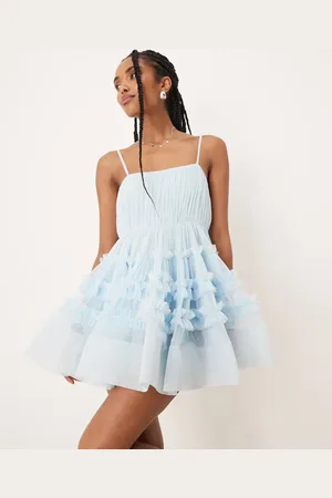 Lace & Beads Vestido corto estilo babydoll con body y volantes de tul de