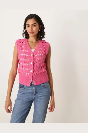 ASOS Chaleco de punto calado con borde festoneado y botones plateados de