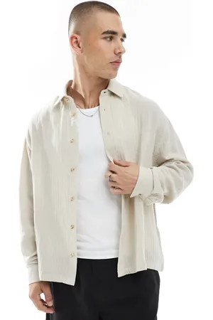 ASOS Camisa color de corte estándar de bambula texturizada de -Neutro