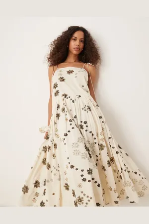 ASOS Vestido largo con estampado monocromático floral y cintura baja de -Multicolor