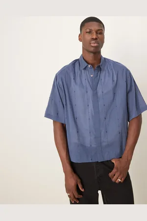 ASOS Camisa marino de corte cuadrado extragrande con detalle bordado de