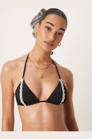 Free Society Top de bikini triangular con detalle de encaje de