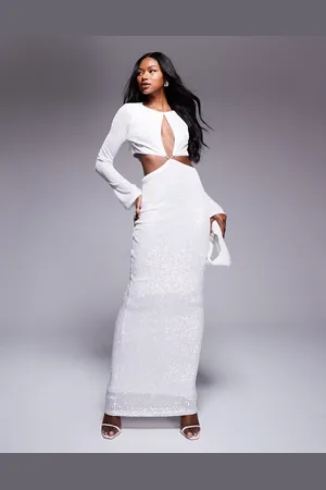 ASOS Vestido largo cruzado envolvente de manga larga con detalle de abertura de lentejuelas de