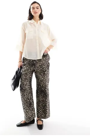 JDY Camisa color con mangas 3/4 de tejido transparente de -Beis neutro