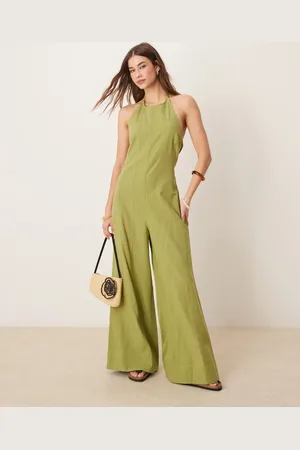 ASOS Mono largo de pernera ancha con cuello halter y detalle de costuras de