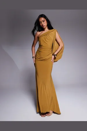 ASOS Vestido largo color con diseño asimétrico y espalda drapeada premium de -Marrón