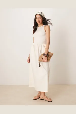 ASOS Vestido midi color con espalda de nadadora y cuerpo efecto rugoso de popelina de -Blanco