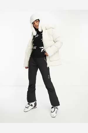 Threadbare Abrigo de plumas color con cintura ajustada, capucha y ribetes de piel sintética Ski de -Blanco