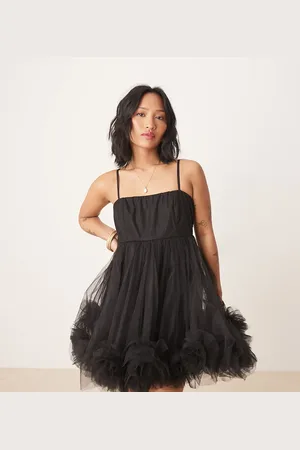 Lace & Beads Vestido corto de estilo babydoll con bajo abullonado de