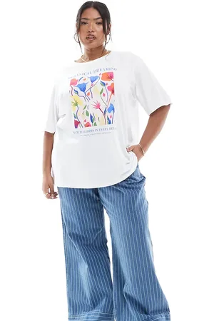 ASOS Vaqueros azules a rayas bordadas de pernera ancha con lazada delantera de ASOS DESIGN Curve