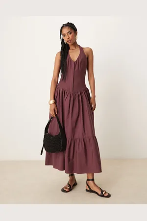 ASOS Vestido largo con diseño híbrido y cuello halter de popelina y lino de