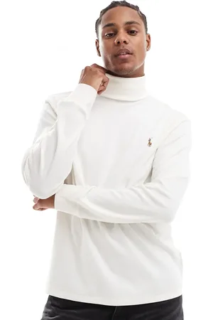 Ralph Lauren Camiseta blanca de manga larga con cuello alzado y logo de algodón Pima Icon de