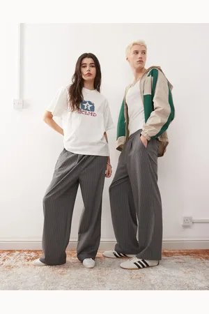 Reclaimed Pantalones carbón unisex sin cierres de pernera ancha con raya diplomática de