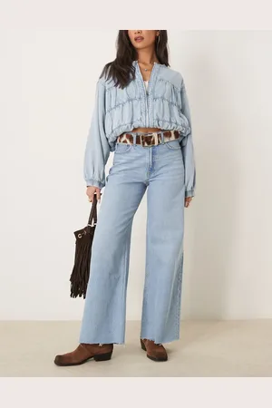 Abercrombie & Fitch Vaqueros de pernera ancha y talle alto con lavado azul claro de -Azul marino