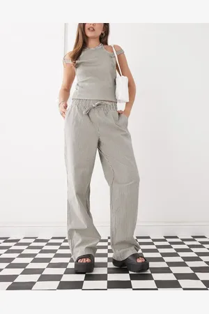Noisy May Pantalones grises a rayas de pernera ancha con lazada delantera de