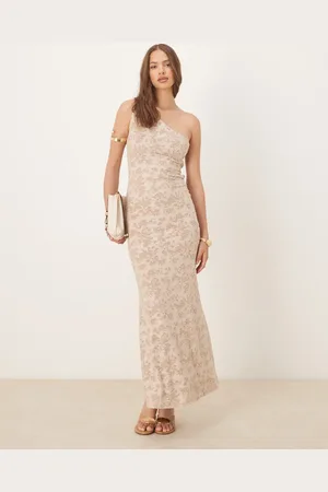 ASOS Vestido largo color asimétrico con detalle de lazada de devoré de -Neutro