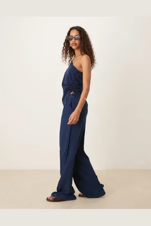 MANGO Pantalones azul añil de talle medio y pernera ancha de (parte de un conjunto)