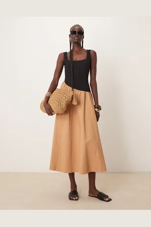 ASOS Vestido largo con diseño combinado, escote cuadrado y cintura baja asimétrica de -Multicolor