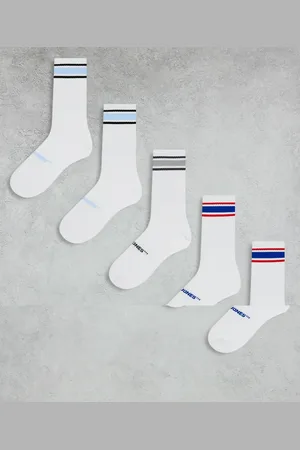 JACK & JONES Pack de 5 pares de calcetines deportivos blancos con diseño de rayas en contraste de