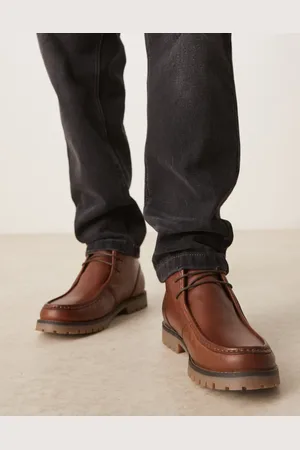 ASOS Botas tostadas de cuero con suela dentada y detalle de bandeleta de -Marrón