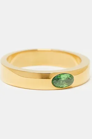 ASOS Anillo de banda con piedra semipreciosa sintética de acero inoxidable de