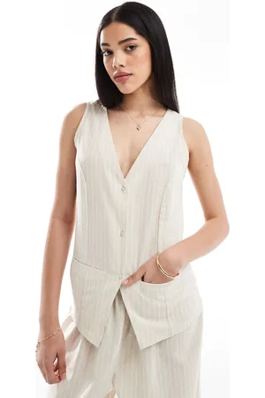 Esmée Chaleco de traje beis con rayas blancas exclusivo de Esmee (parte de un conjunto)-Neutro