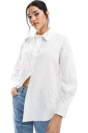 French Connection Camisa blanca de mezcla de croché de algodón Lina de