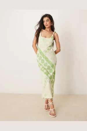 ASOS Vestido largo de corte al bies con y tirantes retorcidos de tejido efecto lino de -Multicolor