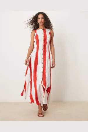 ASOS Vestido largo a abotonado estilo chaleco con cuello barco de -Multicolor