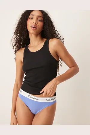 Calvin Klein Tanga azul aciano de pernera alta de algodón Modern Cotton de
