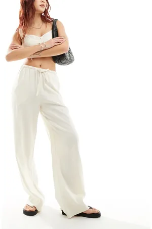 Weekday Pantalones blanco hueso de mezcla de lino Mia de