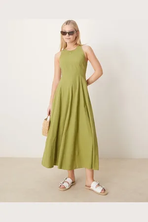 ASOS Vestido midi verde con detalle de costuras de