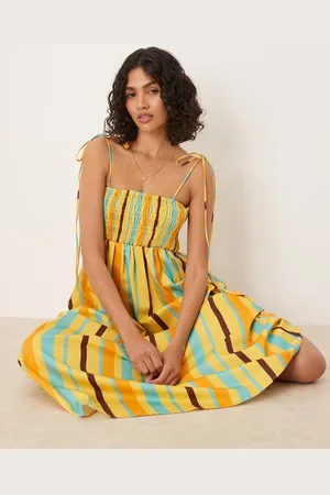 ASOS Vestido midi a con pecho fruncido de popelina de algodón de -Multicolor