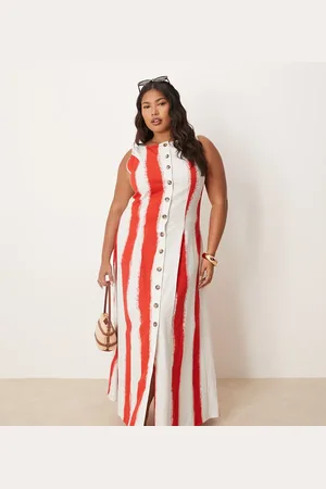 ASOS Vestido largo a abotonado estilo chaleco con cuello barco de ASOS DESIGN Curve-Multicolor