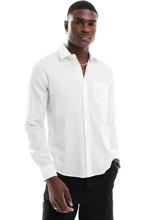 Only & Sons Camisa blanca holgada de manga larga de mezcla de lino de -Verde