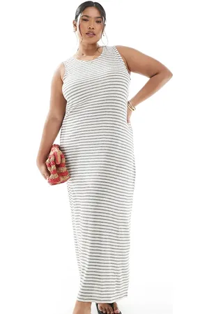 VERO MODA Vestido largo a rayas monocromáticas estilo camiseta sin mangas de tejido flameado de -Neutro