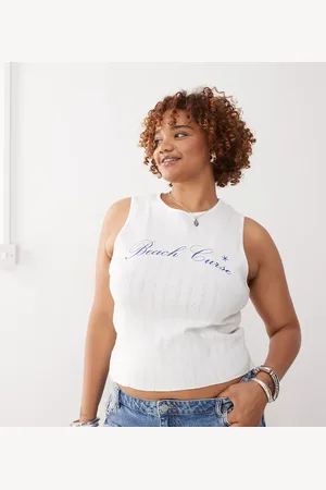 COLLUSION Camiseta blanca sin mangas con estampado de punto calado de Plus