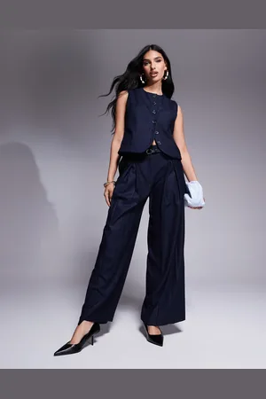 River Island Pantalones de pernera ancha con raya diplomática de