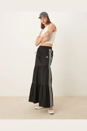 adidas Falda larga negra con 3 rayas de croché de