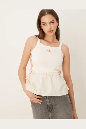 adidas Top blanco hueso de tirantes con 3 rayas de croché de