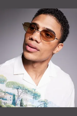 ASOS Gafas de sol pálido ovaladas angulosas de metal con lentes marrones de
