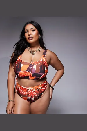 ASOS Braguitas de bikini de talle y pernera altos con Ava de ASOS DESIGN Curve-Multicolor