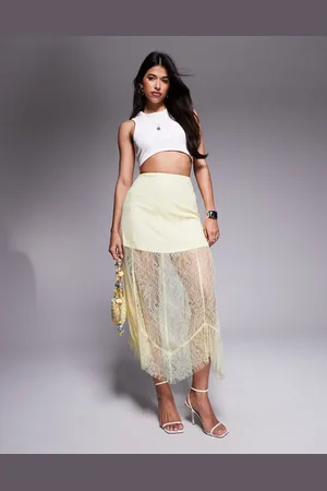 ASOS Falda larga amarilla con forro corto de encaje de
